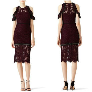 Alexis Burgundy Open Shoulder Lace Evie Midi Dress $520